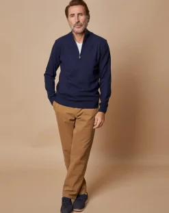 Best Oscar et Louise Pull 100% Cachemire 4 fils John col camionneur bleu marine/gris