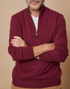 Homme Oscar et Louise Pull 100% Cachemire 4 fils John col camionneur bordeaux/gris