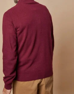 Homme Oscar et Louise Pull 100% Cachemire 4 fils John col camionneur bordeaux/gris