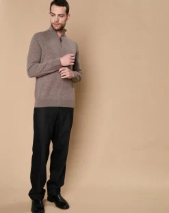 Hot Oscar et Louise Pull 100% Cachemire 4 fils John col camionneur taupe/bleu