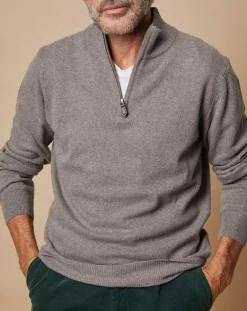 Best Oscar et Louise Pull 100% Cachemire 4 fils John col camionneur taupe foncé/bleu