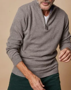 Best Oscar et Louise Pull 100% Cachemire 4 fils John col camionneur taupe foncé/bleu