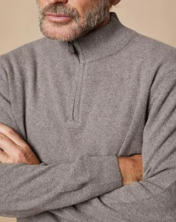 Best Oscar et Louise Pull 100% Cachemire 4 fils John col camionneur taupe foncé/bleu