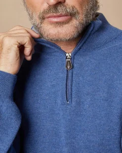 Homme Oscar et Louise Pull 100% Cachemire 4 fils John col camionneur bleu denim foncé/gris