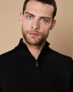 Outlet Oscar et Louise Pull 100% Cachemire 4 fils John col camionneur noir/gris