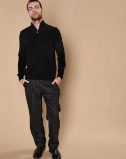 Outlet Oscar et Louise Pull 100% Cachemire 4 fils John col camionneur noir/gris