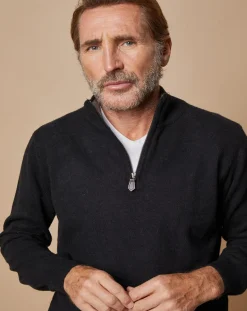 Outlet Oscar et Louise Pull 100% Cachemire 4 fils John col camionneur noir/gris