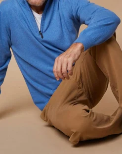 Outlet Oscar et Louise Pull 100% Cachemire 4 fils John col camionneur bleu vif/gris