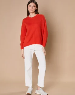 Femme Oscar et Louise Pull 100% Cachemire 4 fils Ophélie col rond orange brique