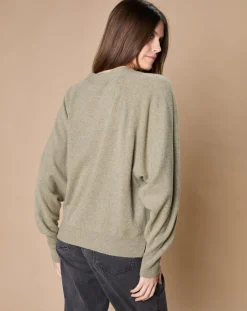 Femme Oscar et Louise Pull 100% Cachemire 4 fils Romy col V profond kaki clair