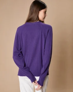 New Oscar et Louise Pull 100% Cachemire 4 fils Romy col V profond violine