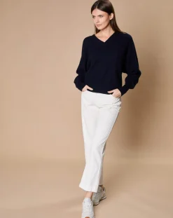 Online Oscar et Louise Pull 100% Cachemire 4 fils Romy col V profond bleu marine