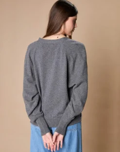 Femme Oscar et Louise Pull 100% Cachemire 4 fils Romy col V profond anthracite