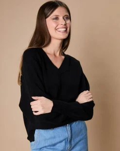 Femme Oscar et Louise Pull 100% Cachemire 4 fils Romy col V profond noir