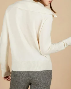 Hot Cashmere Tribu Pull 100% Cachemire Audrey col zippé écru