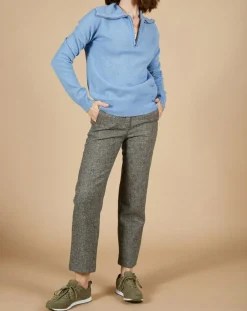 Hot Cashmere Tribu Pull 100% Cachemire Audrey col zippé topaze