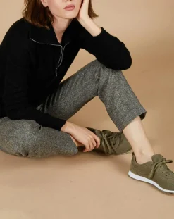 Femme Cashmere Tribu Pull 100% Cachemire Audrey col zippé noir