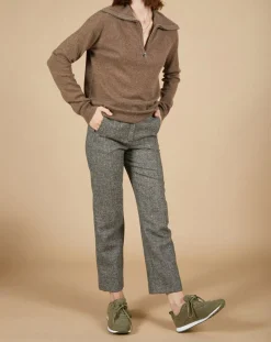 Cashmere Tribu Pull 100% Cachemire Audrey col zippé marron