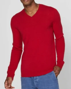 New Galeries Lafayette Pull 100% Cachemire Bachve col V rouge