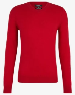 New Galeries Lafayette Pull 100% Cachemire Bachve col V rouge
