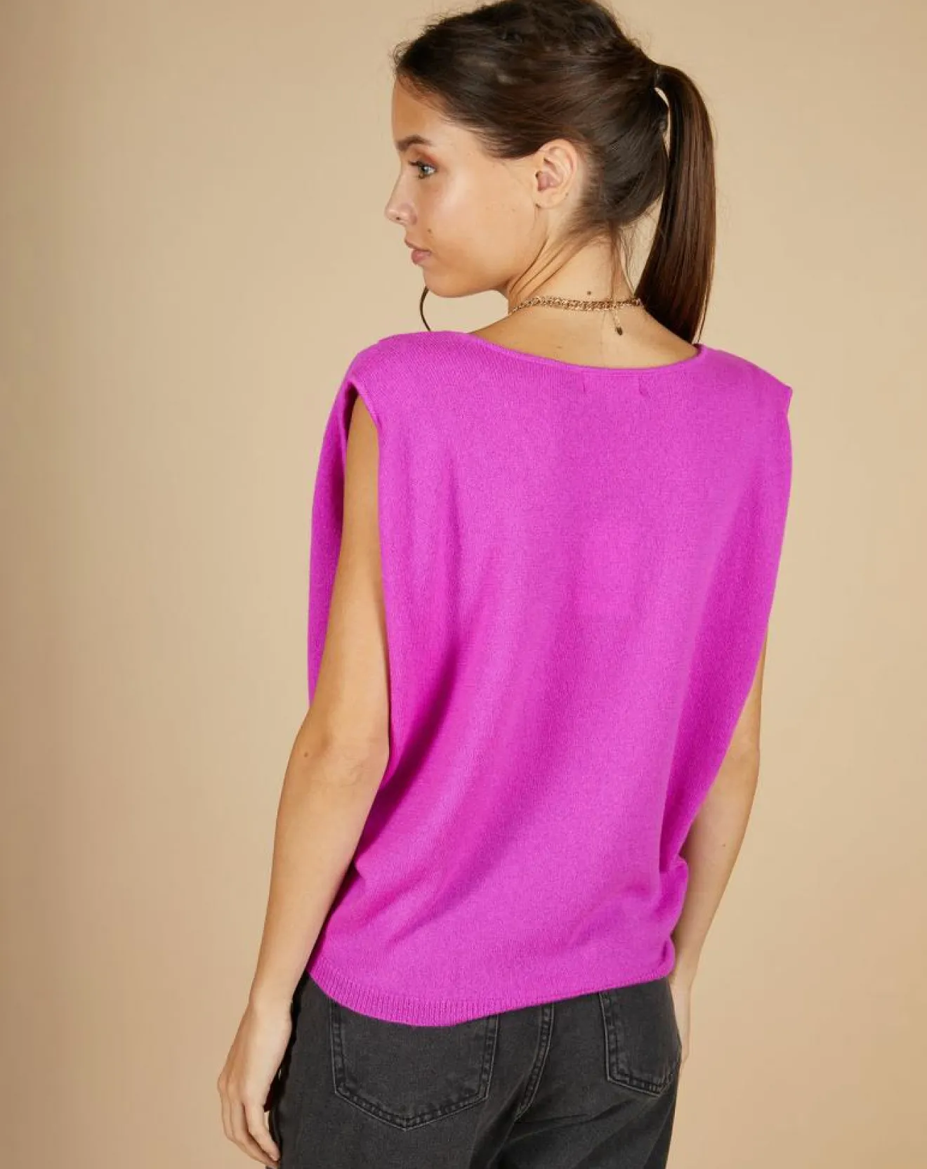 Femme Cashmere Tribu Pull 100% Cachemire Bella épaulettes violet fluo