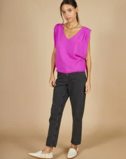 Femme Cashmere Tribu Pull 100% Cachemire Bella épaulettes violet fluo