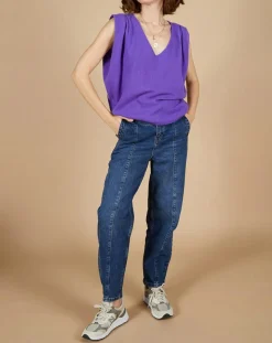 Femme Cashmere Tribu Pull 100% Cachemire Bella épaulettes violet