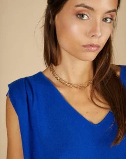 Femme Cashmere Tribu Pull 100% Cachemire Bella épaulettes bleu électrique