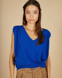 Femme Cashmere Tribu Pull 100% Cachemire Bella épaulettes bleu électrique