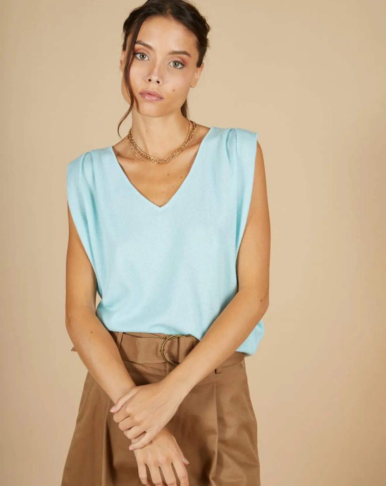 Femme Cashmere Tribu Pull 100% Cachemire Bella épaulettes bleu océan