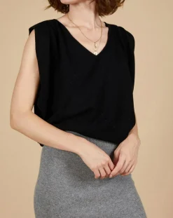 New Cashmere Tribu Pull 100% Cachemire Bella épaulettes noir