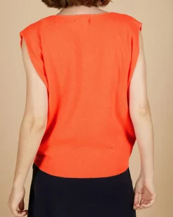 New Cashmere Tribu Pull 100% Cachemire Bella épaulettes corail fluo