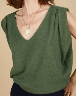 New Cashmere Tribu Pull 100% Cachemire Bella épaulettes kaki