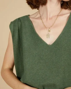 New Cashmere Tribu Pull 100% Cachemire Bella épaulettes kaki