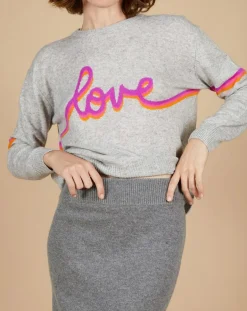 Femme Cashmere Tribu Pull 100% Cachemire Beyonce col rond gris chiné clair