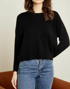 Outlet Miss Cashmere Pull 100% Cachemire Clémence Col rond noir