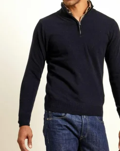 Homme Uverny Pull 100% Cachemire col camionneur Bombay bleu marine/biarritz