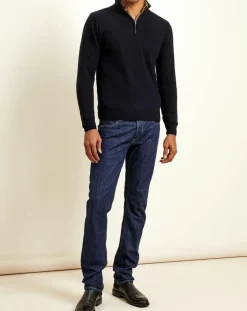 Homme Uverny Pull 100% Cachemire col camionneur Bombay bleu marine/biarritz