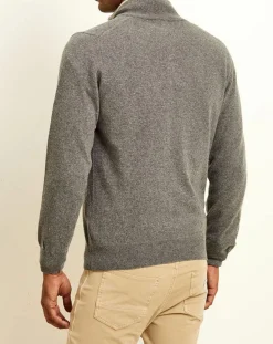 Homme Uverny Pull 100% Cachemire col camionneur gris foncé/sable