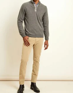 Homme Uverny Pull 100% Cachemire col camionneur gris foncé/sable