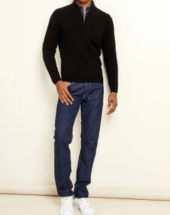 Hot Uverny Pull 100% Cachemire col camionneur Bombay noir/gris