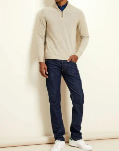 Homme Uverny Pull 100% Cachemire col camionneur Bombay beige chiné/pavé