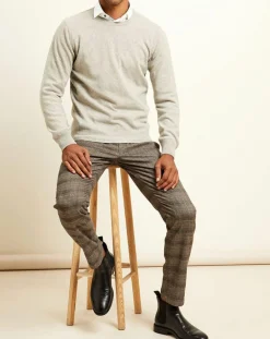 Homme Uverny Pull 100% Cachemire col col rond gris chiné