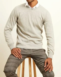 Homme Uverny Pull 100% Cachemire col col rond gris chiné