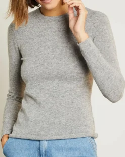 Outlet Miss Cashmere Pull 100% Cachemire col ras du cou Xena gris chiné clair