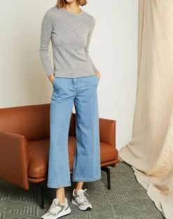 Outlet Miss Cashmere Pull 100% Cachemire col ras du cou Xena gris chiné clair