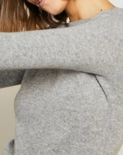 Outlet Miss Cashmere Pull 100% Cachemire col ras du cou Xena gris chiné clair