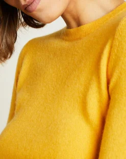 New Miss Cashmere Pull 100% Cachemire col ras du cou Xena jaune