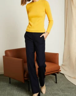 New Miss Cashmere Pull 100% Cachemire col ras du cou Xena jaune
