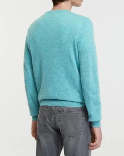 Homme Galeries Lafayette Pull 100% Cachemire col Rdc Uni Nachron bleu